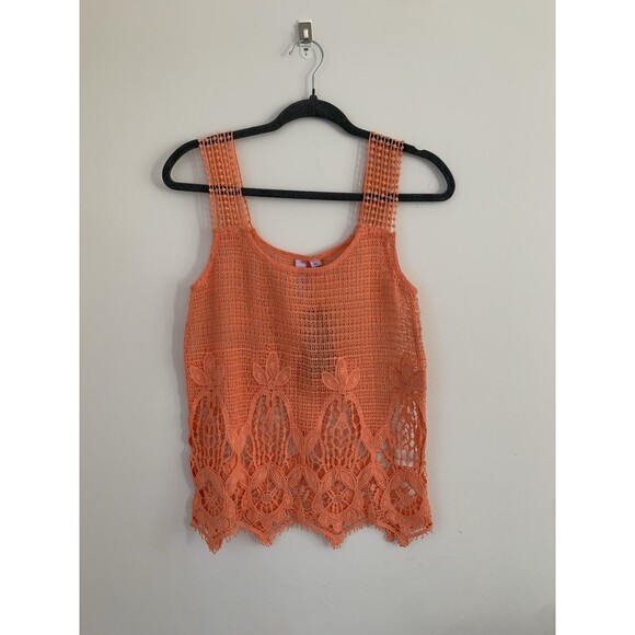 NWT francesca’s Alya Crochet Coral Open Knit Floral Boho Tank- Size X-Small - Picture 1 of 7